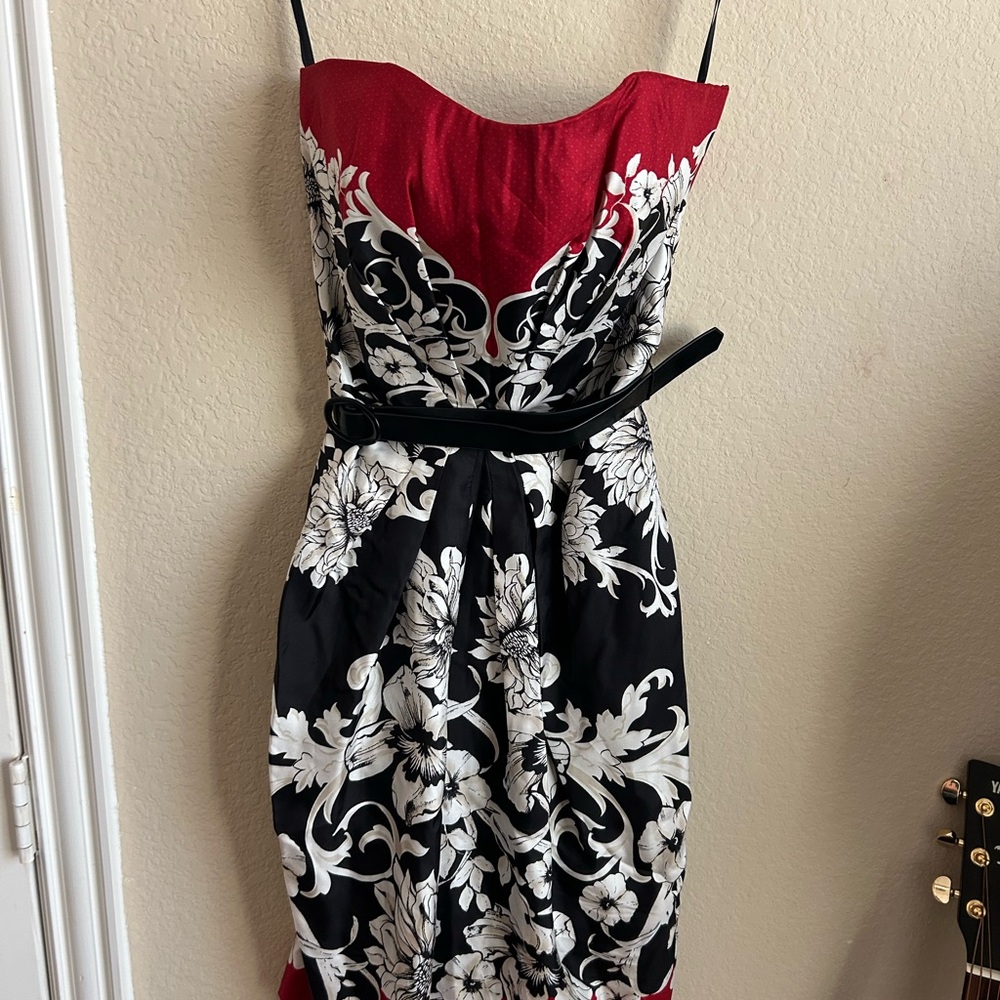 White House Black Market Strapless Red and Black Dress